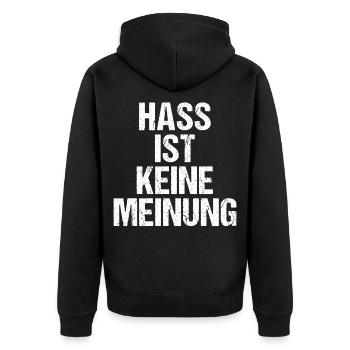 Hass ist keine Meinung | Gegen Rechts - Unisex Premium Bio Zip Hoodie - Schwarz - Hinten - Nico (187cm)