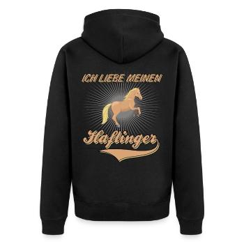 Haflinger Pferde Pferd Ich Liebe Meinen Haflinger - Unisex Premium Bio Zip Hoodie - Schwarz - Hinten - Nico (187cm)