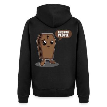 I See Dead People Pathologist Funeral Mortician - Unisex Premium Bio Zip Hoodie - Schwarz - Hinten - Nico (187cm)