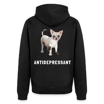 Hund - Chihuahua Antidepressant - Unisex Premium Bio Zip Hoodie - Schwarz - Hinten - Nico (187cm)