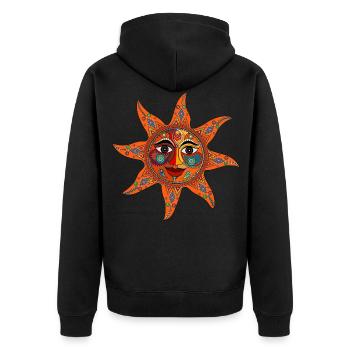 Sun Mandala / Sonne - Unisex Premium Bio Zip Hoodie - Schwarz - Hinten - Nico (187cm)