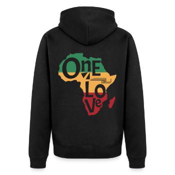 One love Reggae Musik Afrika Rasta Reggaemusik - Unisex Premium Bio Zip Hoodie - Schwarz - Hinten - Nico (187cm)