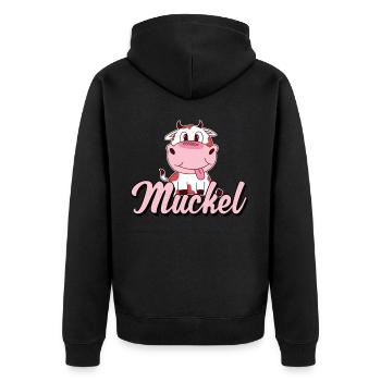 Muckel Kuh Kalb Kälbchen Rind Rindvieh Comic - Unisex Premium Bio Zip Hoodie - Schwarz - Hinten - Nico (187cm)