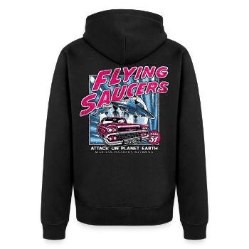 alien angriff auf die erde science fiction - Unisex Premium Bio Zip Hoodie - Schwarz - Hinten - Nico (187cm)