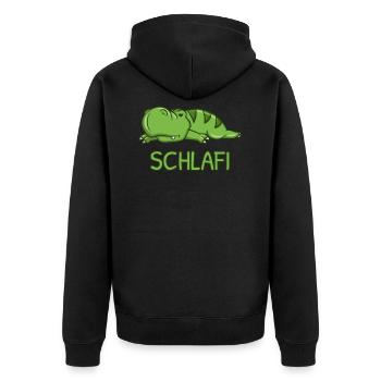 Schlafi Schlaf - Unisex Premium Bio Zip Hoodie - Schwarz - Hinten - Nico (187cm)