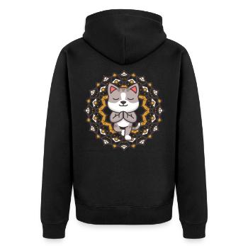 Yoga Katze Comic Tiere Lustig Süß Joga Mandala - Unisex Premium Bio Zip Hoodie - Schwarz - Hinten - Nico (187cm)