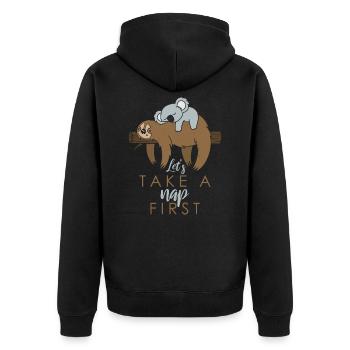 Sloth koala sleeping funny nap animals - Unisex Premium Organic Zip Hoodie - black - Back - Nico (187cm)