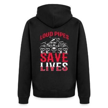 Loud Pipes Save Lives Biker Motorrad Chopper Bike - Unisex Premium Bio Zip Hoodie - Schwarz - Hinten - Nico (187cm)