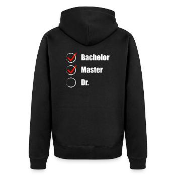 Master Abschluss Doktorand Checkliste Geschenkidee - Unisex Premium Bio Zip Hoodie - Schwarz - Hinten - Nico (187cm)