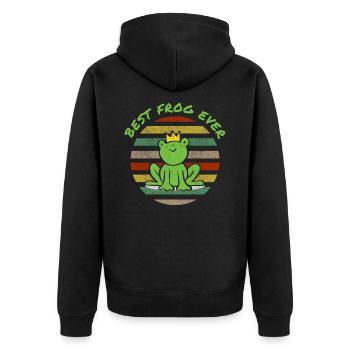 Comic frog funny funny joke green crown king - Unisex Premium Organic Zip Hoodie - black - Back - Nico (187cm)