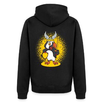 Papageientaucher Wikinger Helm Island - Unisex Premium Bio Zip Hoodie - Schwarz - Hinten - Nico (187cm)