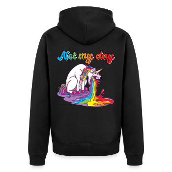 Not My Day unicorn spits vomit - Unisex Premium Organic Zip Hoodie - black - Back - Nico (187cm)