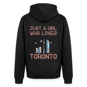 Nur ein Mädchen, das Toronto liebt - Unisex Premium Bio Zip Hoodie - Schwarz - Hinten - Nico (187cm)