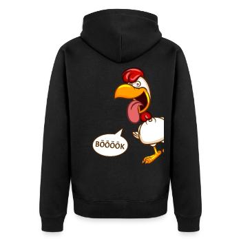 Verrücktes Huhn - Unisex Premium Bio Zip Hoodie - Schwarz - Hinten - Nico (187cm)