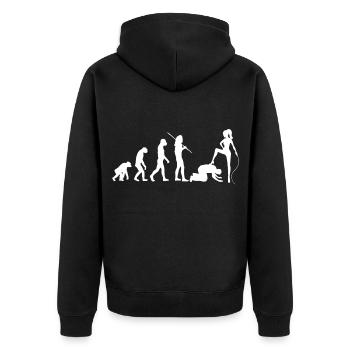 Evolution - Domina und Sklave - Unisex Premium Bio Zip Hoodie - Schwarz - Hinten - Nico (187cm)