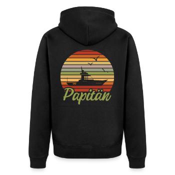 Papitän I Retro Vintage - Unisex Premium Bio Zip Hoodie - Schwarz - Hinten - Nico (187cm)