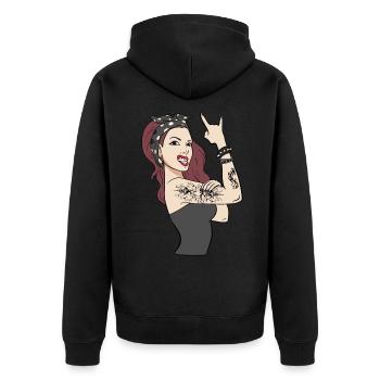 Girl Power PWR Pin Up Tattoo Rockabilly - Unisex Premium Bio Zip Hoodie - Schwarz - Hinten - Nico (187cm)