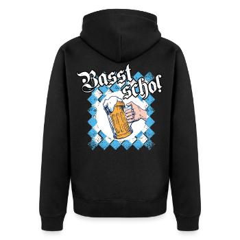 Basst scho Bier Bayern Saufen Dialekt - Unisex Premium Bio Zip Hoodie - Schwarz - Hinten - Nico (187cm)