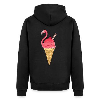 Flamingo Eis Eiswaffel Eiscream Rosa - Unisex Premium Bio Zip Hoodie - Schwarz - Hinten - Nico (187cm)