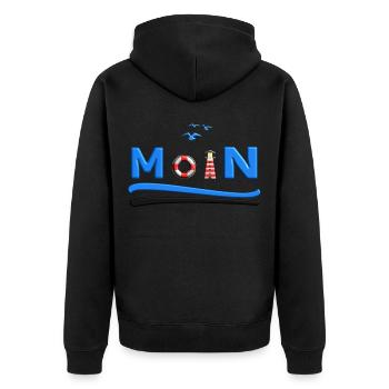 MOIN Rettungsring und Leuchtturm maritim Shirt - Unisex Premium Bio Zip Hoodie - Schwarz - Hinten - Nico (187cm)