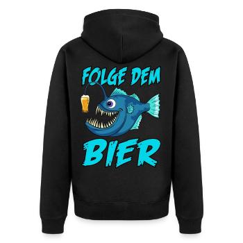 Folge dem Bier Tiefsee Fisch Anglerfisch Bierglas - Unisex Premium Bio Zip Hoodie - Schwarz - Hinten - Nico (187cm)