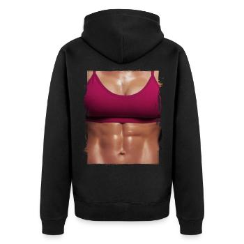 Fake muscle woman fitness female body - Unisex Premium Organic Zip Hoodie - black - Back - Nico (187cm)