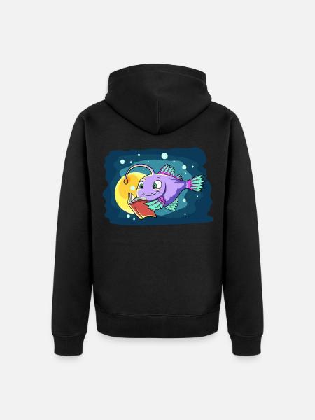 Lantern Fish Reads a Book - Unisex Premium Organic Zip Hoodie - black