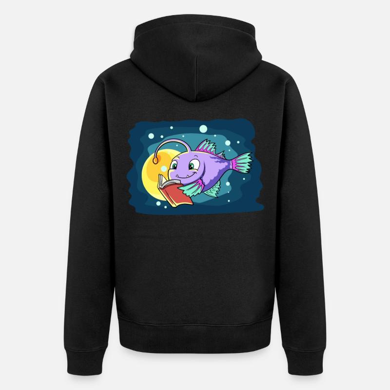 Poisson-lanterne lit un livre - Veste à capuche bio Premium Unisexe - noir
