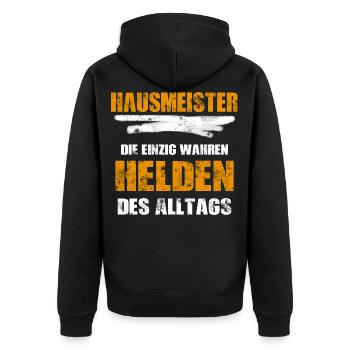 Hausmeister Geschenk - Unisex Premium Bio Zip Hoodie - Schwarz - Hinten - Nico (187cm)
