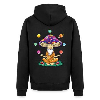 Champignon drôle avec des planètes de yoga et système solaire - Veste à capuche bio Premium Unisexe - noir - Dos - Nico (187cm)