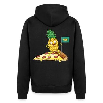 Lustige Ananas erobert die Pizza - Pizza Hawaii - Unisex Premium Bio Zip Hoodie - Schwarz - Hinten - Nico (187cm)