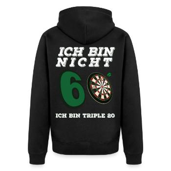 Ich Bin Nicht 60 Ich Bin Triple 20 Dart Geburtstag - Unisex Premium Bio Zip Hoodie - Schwarz - Hinten - Nico (187cm)