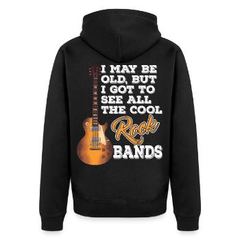 I May Be Old But I See All the Cool Rock Bands - Unisex Premium Organic Zip Hoodie - black - Back - Nico (187cm)
