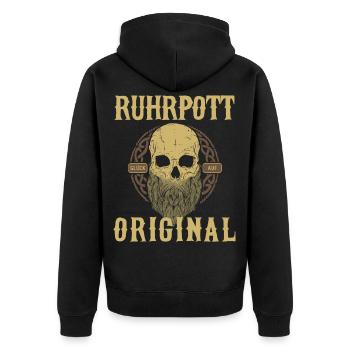 Ruhrpott Ruhrgebiet - Glück Auf Skull Geschenk - Unisex Premium Bio Zip Hoodie - Schwarz - Hinten - Nico (187cm)
