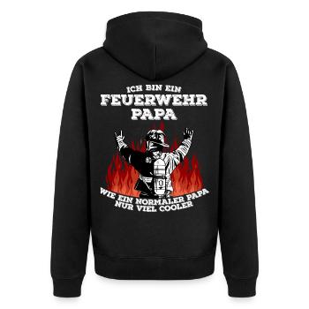 Feuerwehr Papa - Cooler Vater Feuerwehrmann - Unisex Premium Bio Zip Hoodie - Schwarz - Hinten - Nico (187cm)