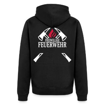 Personalierbar Fw Feuerwehr Axt und Flamme - Unisex Premium Bio Zip Hoodie - Schwarz - Hinten - Nico (187cm)