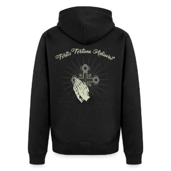 Fortis Fortuna Adiuvat Fortes Fortuna Adiuvat - Unisex Premium Bio Zip Hoodie - Schwarz - Hinten - Nico (187cm)