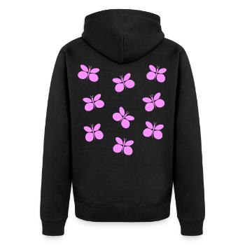 Schmetterlinge - Unisex Premium Bio Zip Hoodie - Schwarz - Hinten - Nico (187cm)