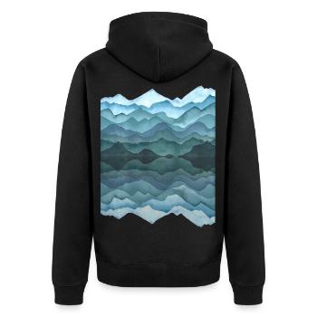 Aquarell: abstrakte Landschaft mit Hügeln/ Bergen - Unisex Premium Bio Zip Hoodie - Schwarz - Hinten - Nico (187cm)