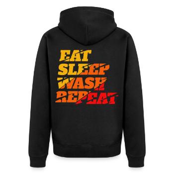 eat sleep wash repeat auto detailer detailing - Unisex Premium Bio Zip Hoodie - Schwarz - Hinten - Nico (187cm)