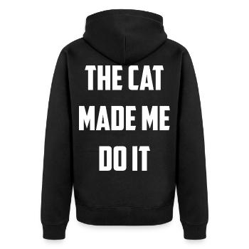 The Cat Made Me Do It - Unisex Premium Bio Zip Hoodie - Schwarz - Hinten - Nico (187cm)