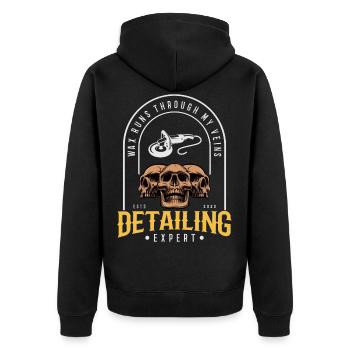 Car Detailing Expert Wax Runs Through my Veins - Unisex Premium Bio Zip Hoodie - Schwarz - Hinten - Nico (187cm)