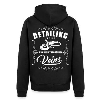 Car Detailing Expert Wax Runs Through my Veins - Unisex Premium Bio Zip Hoodie - Schwarz - Hinten - Nico (187cm)