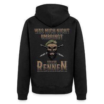 Was mich nicht umbringt sollte Rennen Soldat Bund - Unisex Premium Bio Zip Hoodie - Schwarz - Hinten - Nico (187cm)