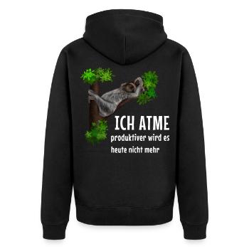 Faultier - Ich atme - produktiver wird es nicht - Unisex Premium Bio Zip Hoodie - Schwarz - Hinten - Nico (187cm)