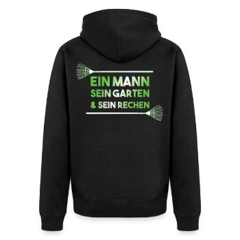Ein Mann sein Garten sein Rechen lustiges Geschenk - Unisex Premium Bio Zip Hoodie - Schwarz - Hinten - Nico (187cm)