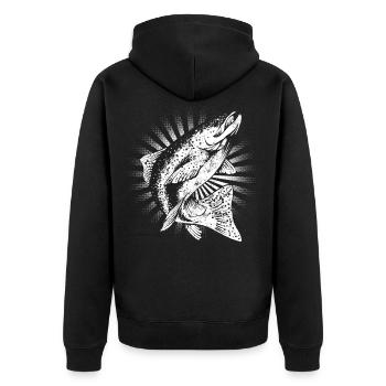 Forelle - Unisex Premium Bio Zip Hoodie - Schwarz - Hinten - Nico (187cm)