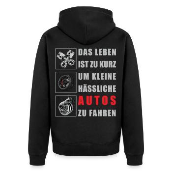 Life is too short to make small ugly cars too - Unisex Premium Organic Zip Hoodie - black - Back - Nico (187cm)