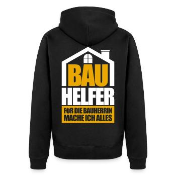 Bauhelfer Baustelle Geschenk - Unisex Premium Bio Zip Hoodie - Schwarz - Hinten - Nico (187cm)