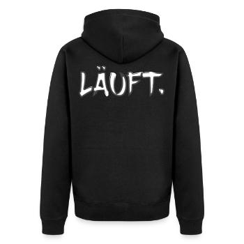 Läuft bei mir Joggen Training Fitness Marathon - Unisex Premium Bio Zip Hoodie - Schwarz - Hinten - Nico (187cm)